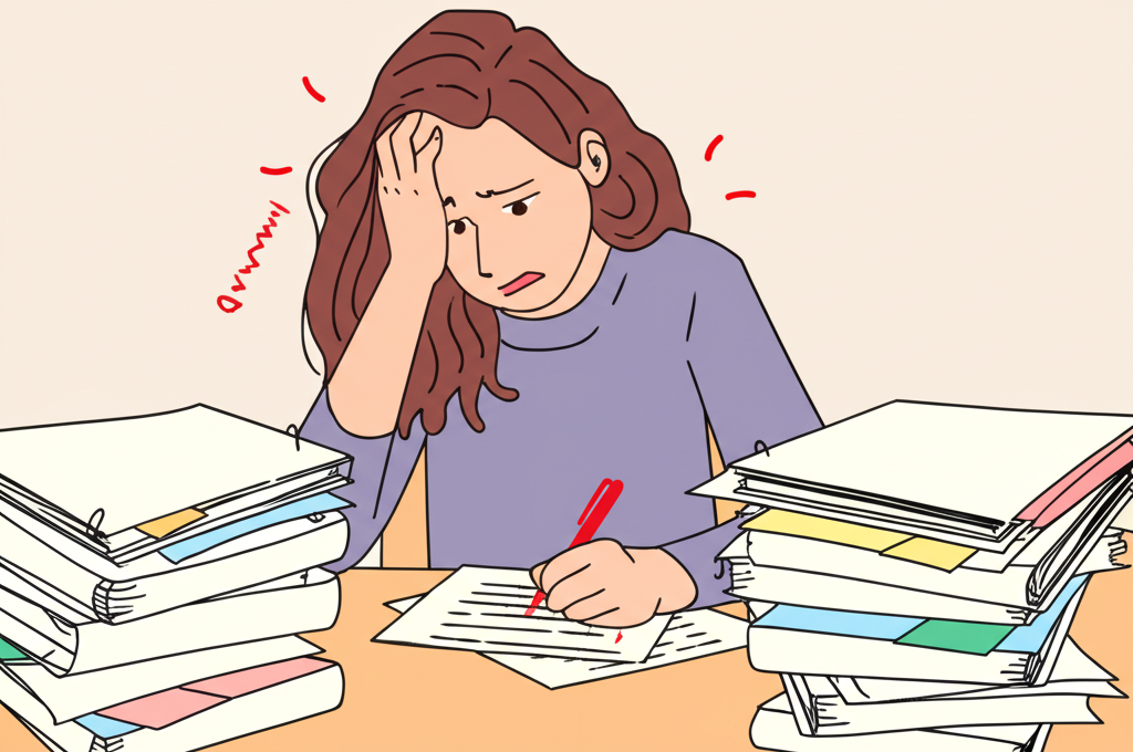Teacher manually grading papers